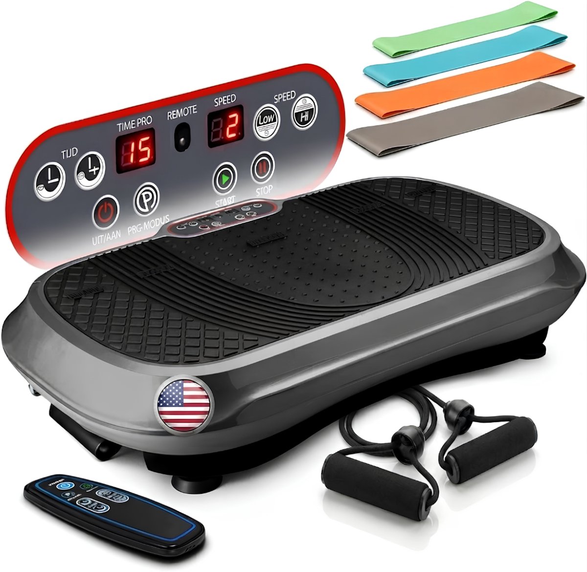 Lìon® Trilplaat Fitness - 150kg - Vibratie Plaat - Trilplaat voor Benen Bloedsomloop - Grijs - 69cm x 39cm x 15cm