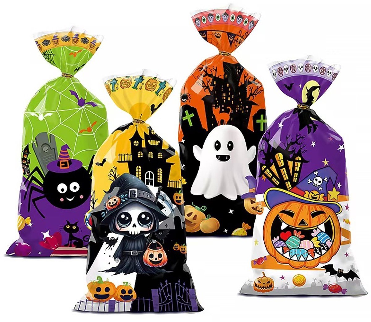 Casalora 100 stuks Halloween traktatiezakjes met schattige spookjes – snoepzakjes & snackzakjes voor feest, cadeauverpakking, bakverpakkingen, Halloween decoratie & feestartikelen