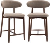 COLAMY Set van 2 Barkrukken - Keukenbarstoelen met Rugleuning - Gestoffeerde Barstoelen met Houten Poten - Camel