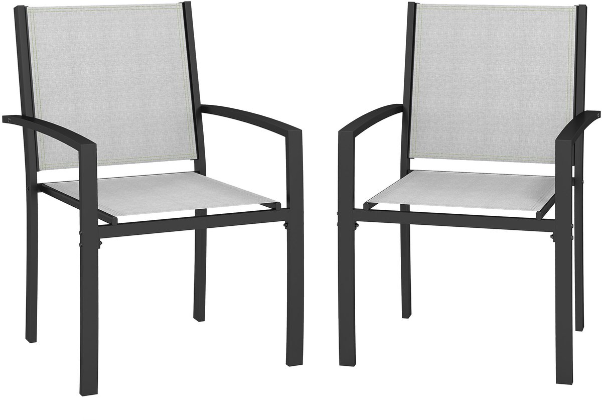 Set van 2 tuinstoelen, hoge rugleuning, klapstoelen, terrasstoelen met rugleuning en armleuningen，grijs