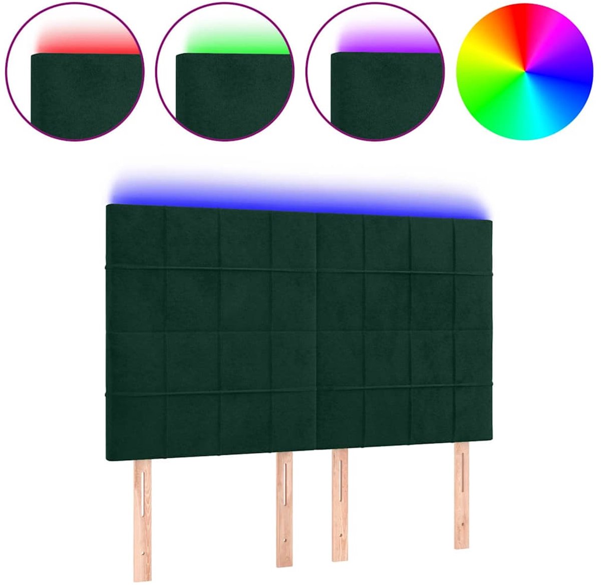 vidaXL Hoofdbord - LED - 144x5x118/128 - cm - fluweel - donkergroen
