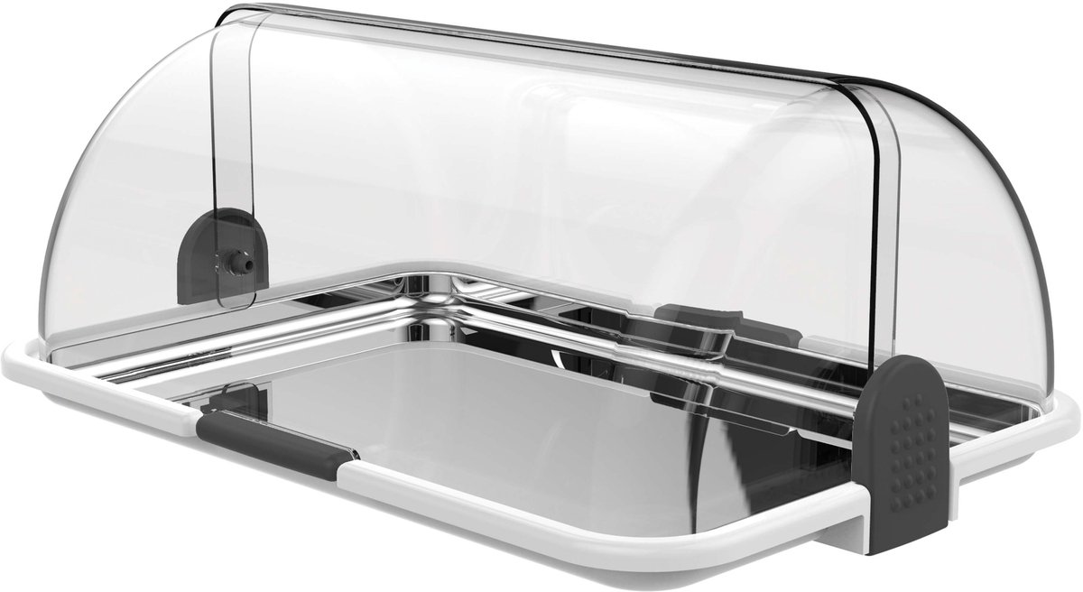 Biesse L178-VAS Polybox – Buffetvitrine met koelelement – Vitrine – Multifunctionele Kaas- en Brooddoos – 47 x 32 x 20cm - Kunststof – Witte bodem met RVS plaat