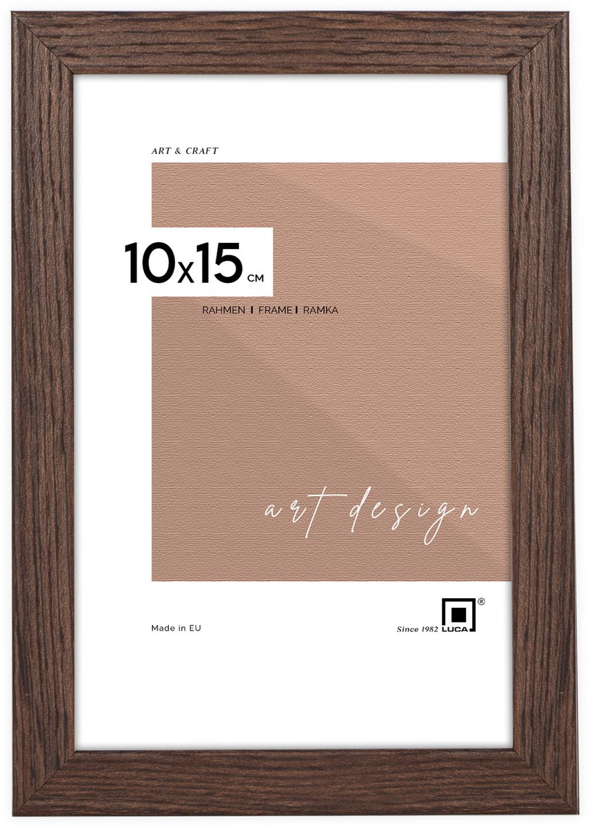 Bruine fotolijst 10x15 cm - MDF, plexi, staand & ophangen