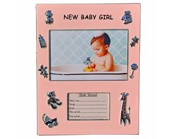 Roze Metalen Fotolijst 10x15 cm met Baby Uitleg Venster