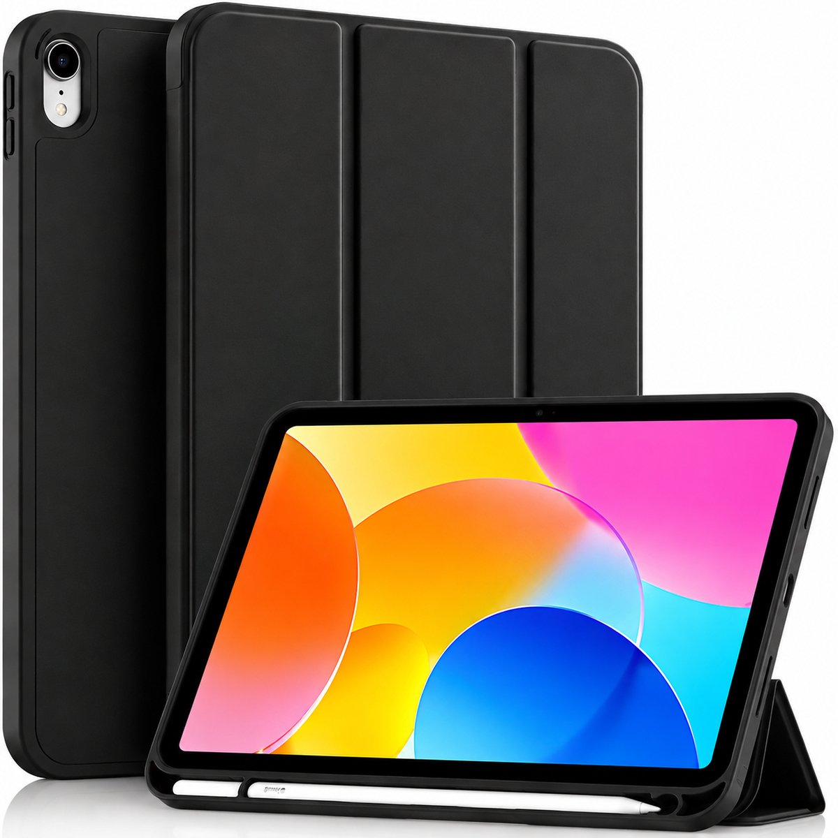 Sounix Tablet hoes Geschikt voor Apple iPad 11 (2025) A16 / Apple iPad 10.9 (2022) - Siliconen Hoesje met Pencilhouder, Smart Cover Achterzijde - Zwart