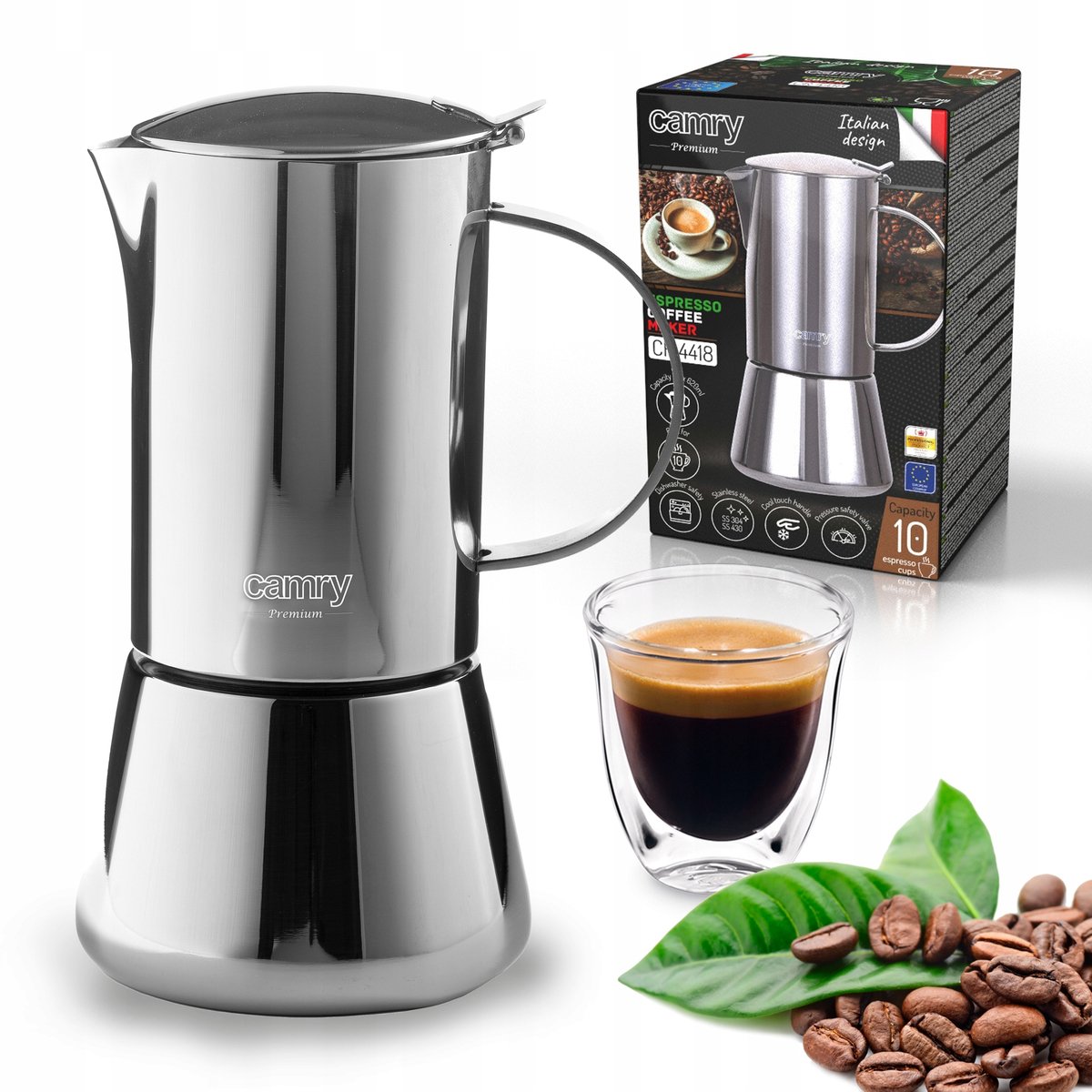 Camry Koffiezetter Moka Pot - 500ml RVS, Geschikt voor Inductie