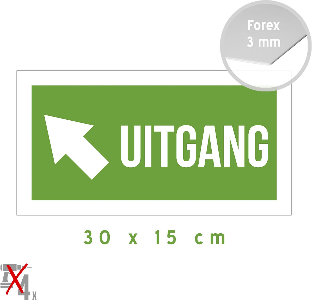 Pictogram/ bord | "Uitgang (linksboven)" | 30 x 15 cm | Sortie | Uit | Aanwijzer | Openbare gebouwen | Wegwijzer | Pijl | Groen | 1 stuk