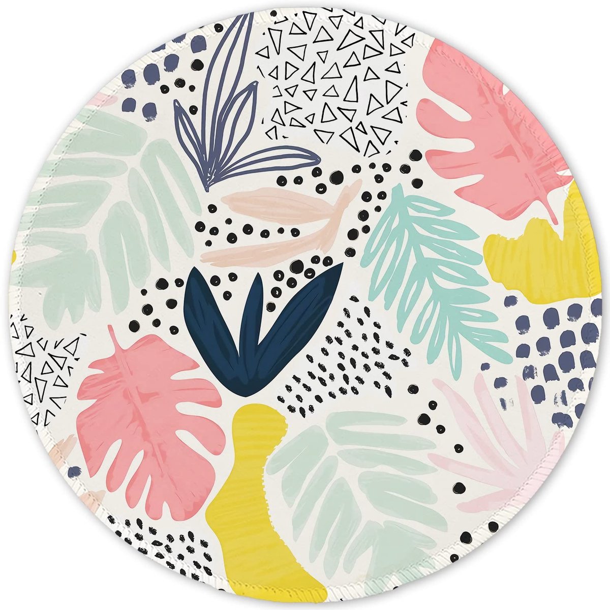Solidchoice - Ronde Muismat met Abstract Bloemenontwerp en Antislip Basis