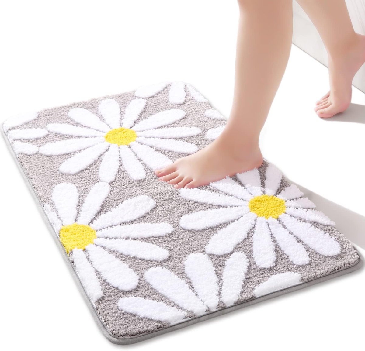 KZQ Grijze badmat met wit patroon – Antislip badmat – Zacht materiaal – Absorberende mat – 40x60 cm – Geschikt voor badkamers, woonkamers en doucheruimtes