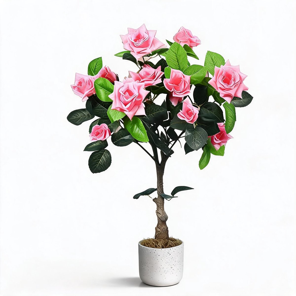 Triumpunpre - decoratieve kunststruik - enkel stuk 75cm roze compacte groepsroos met pot voor kleine ruimtes