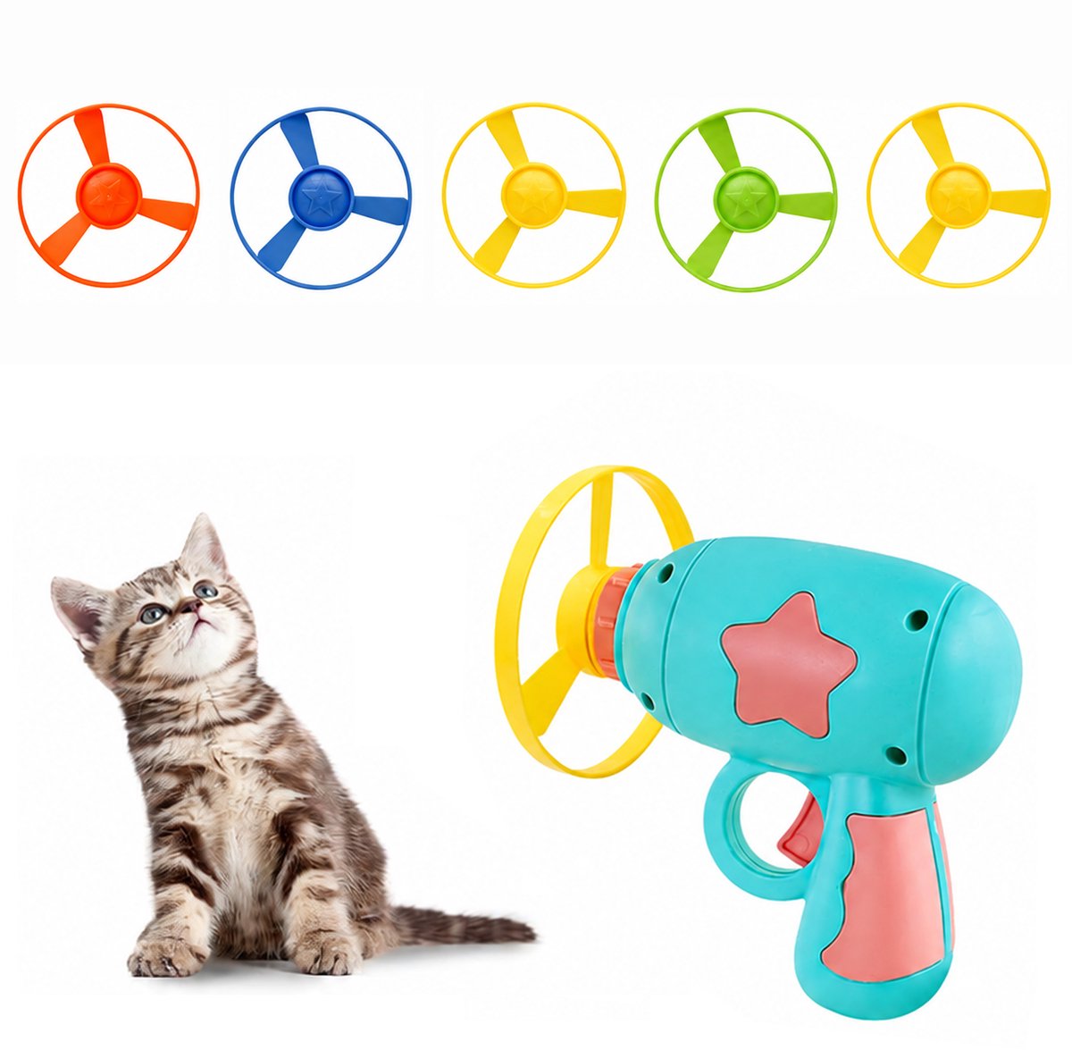 Kaiyaya - Katten Speelgoed Lanceerder - Met 5 Propellers - Interactief Jachtspeelgoed - Lichtgewicht ABS - Binnen en Buiten