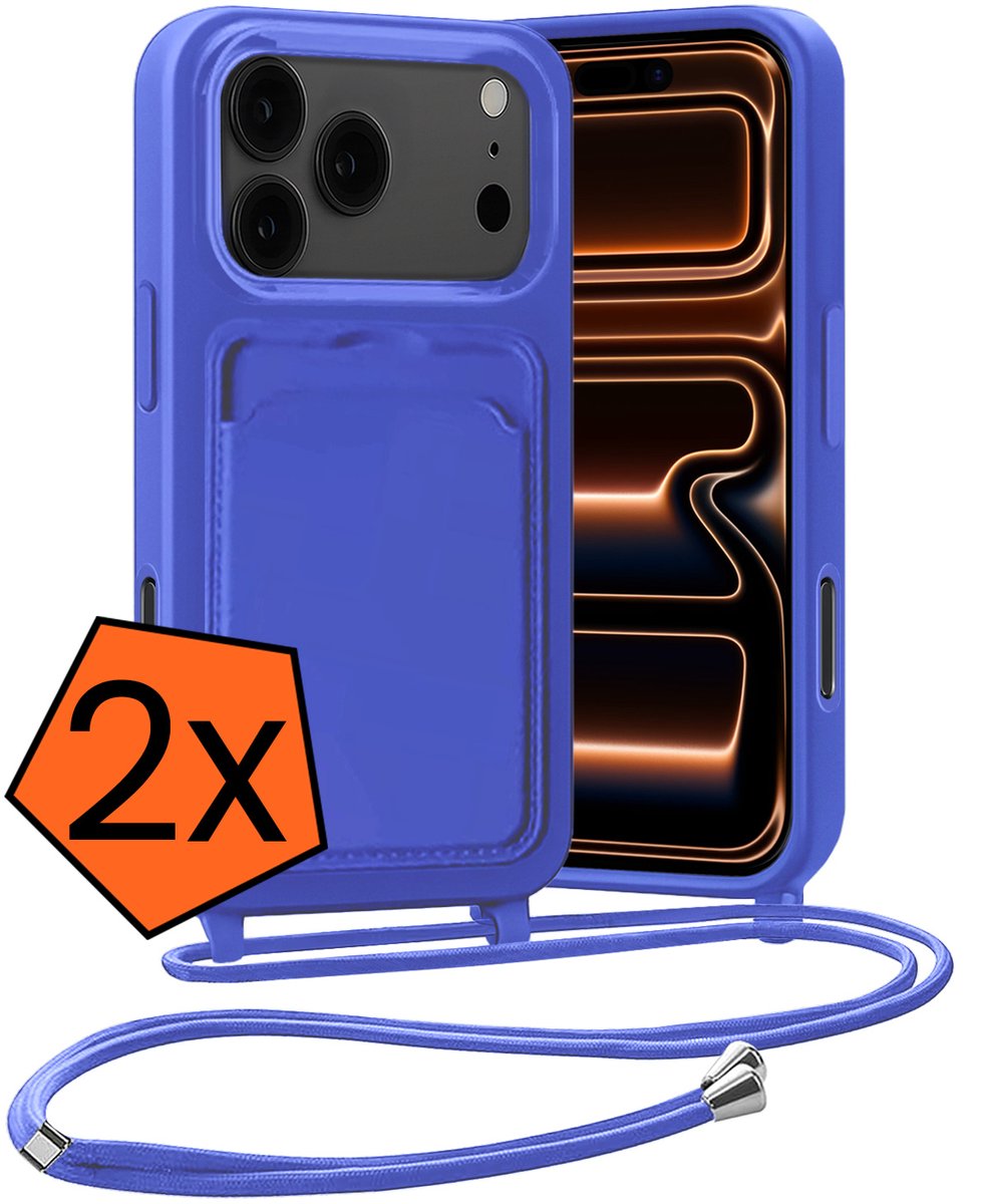Hoesje Geschikt voor iPhone 18 Pro Max Hoes Met Telefoonketting - Backcover Geschikt voor iPhone 18 Pro Max Case Met Koord - Felblauw - 2 PACK