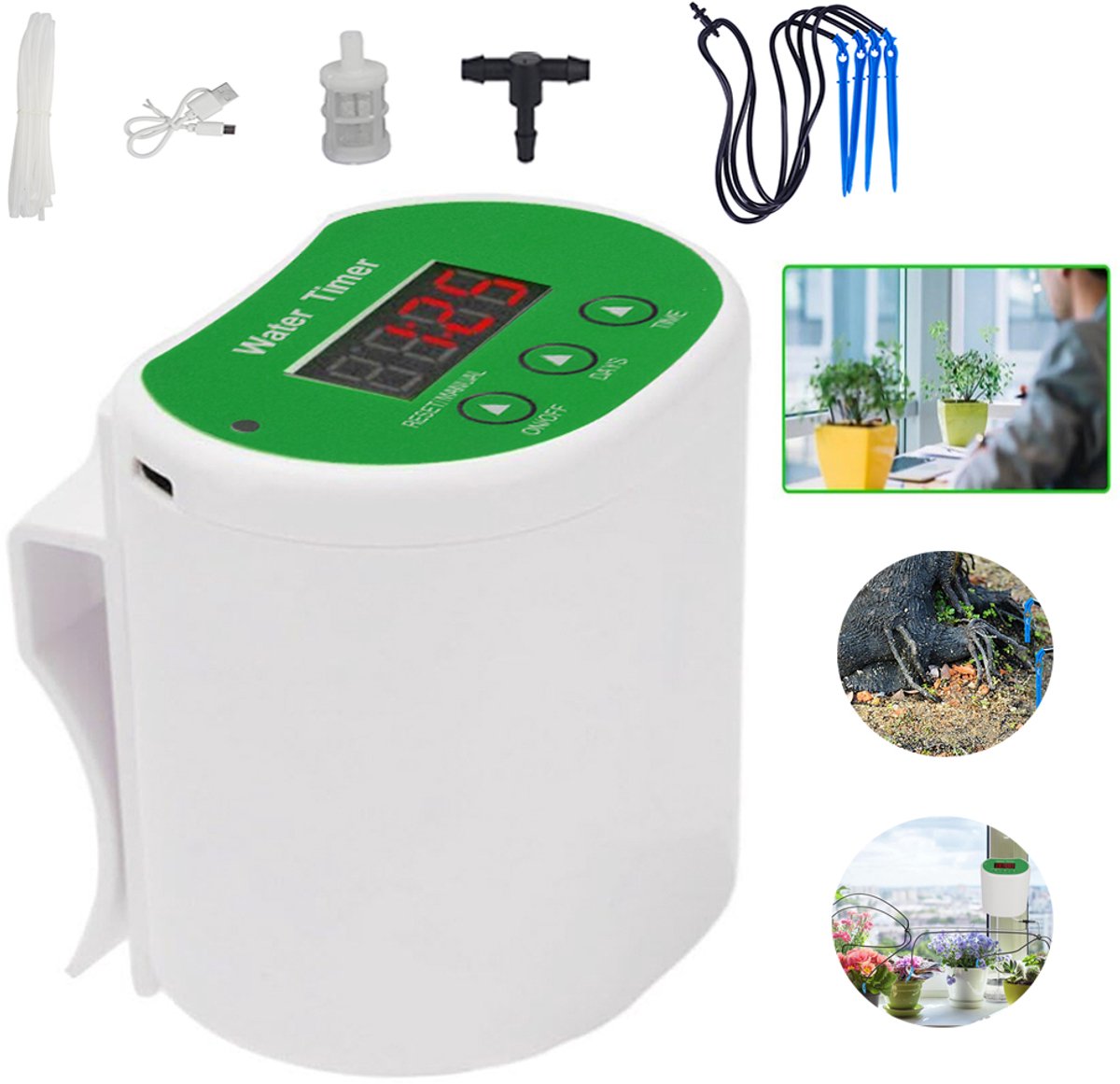 Automatisch Bewateringssysteem, Timer Controller Voor Druppelirrigatiesystemen, Zelfwaterende Tuinplanten Set, Met Led-Display Timer