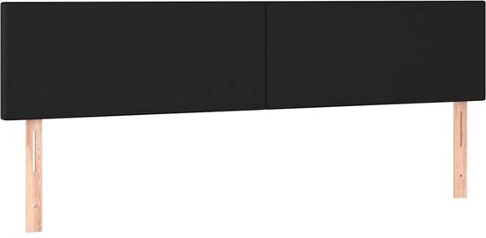 Tête de lit rectangulaire noire avec supports en bois.