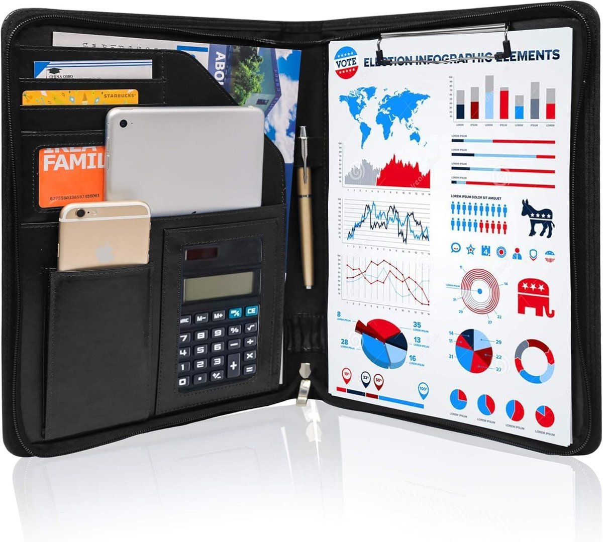 Businessme - Schrijfmap - Conferentiemap - Eco Leer - A4 met rekenmachine - Zwart