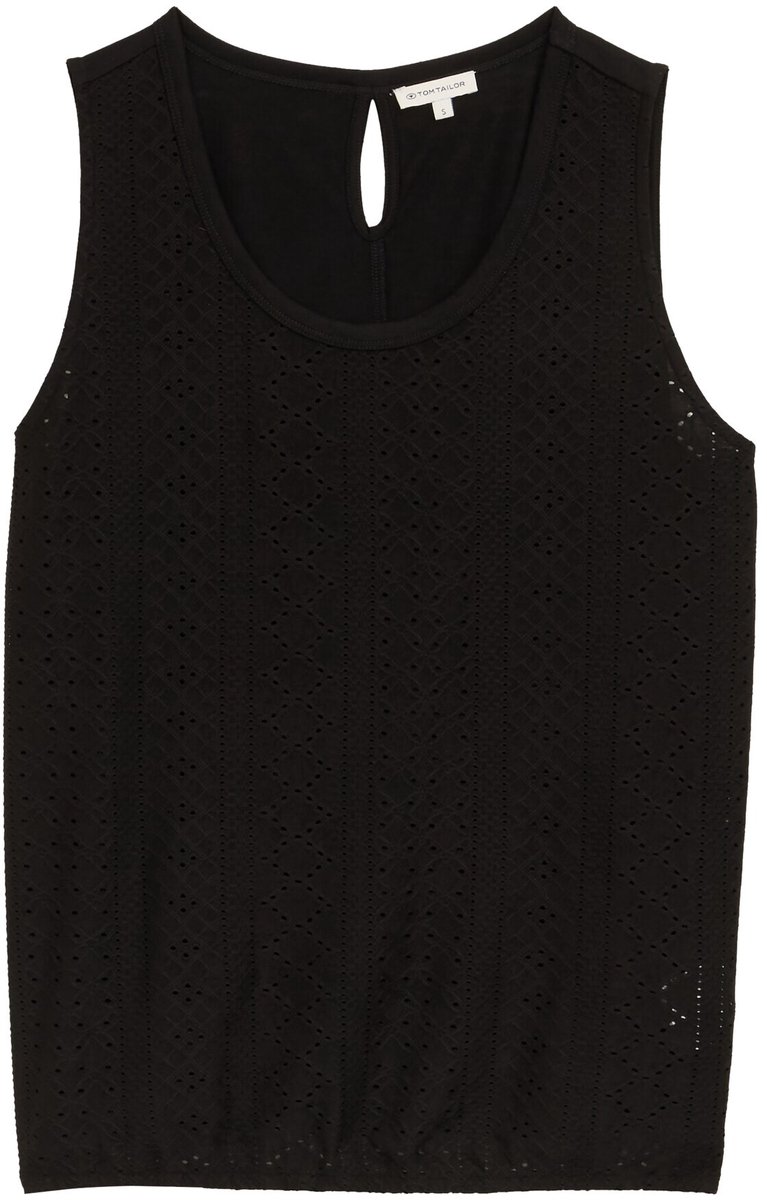 Tom Tailor - Ajour-top in een mix van materialen - Maat XXS - deep black
