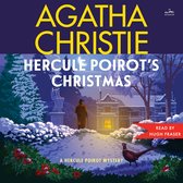 Agatha Christie: Hercule Poirot's Christmas, een mysterie met Poirot. Een winterse scène met sneeuw, bomen en een gebouw, met de tekst 'Hercule Poirot's Christmas' en 'Read by Hugh Fraser'.