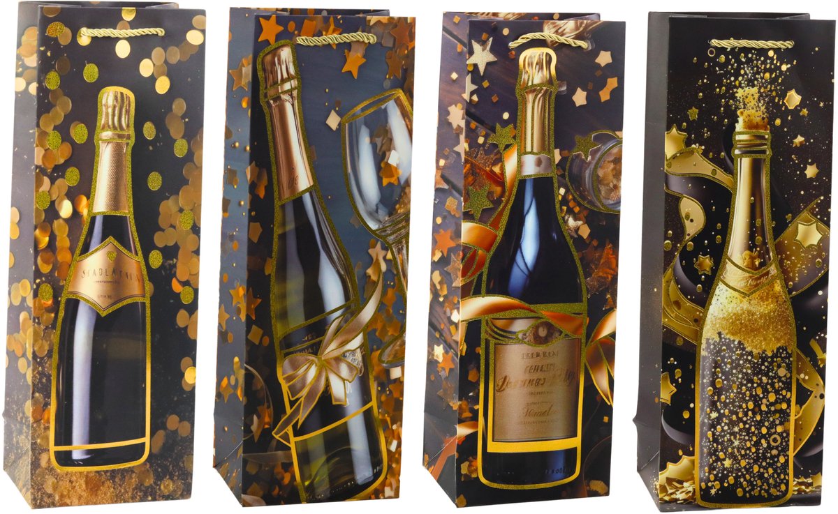 Wijncadeauzakje Papieren fles Champagne 35 X 12 X 9 Cm