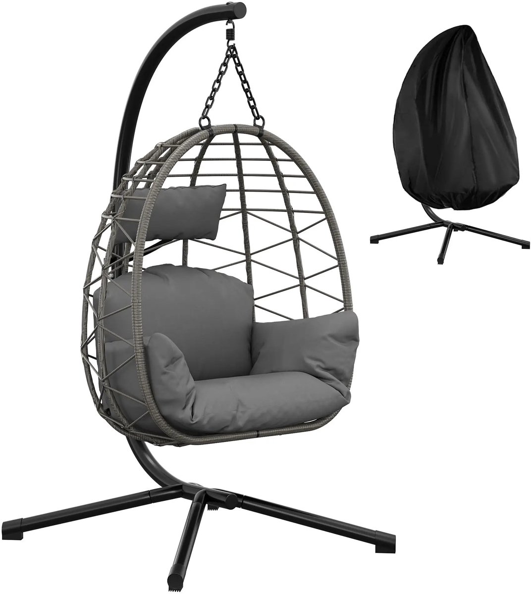 Atlasyx hangstoel - Schommelstoel buiten - Relaxstoel tuinstoel - Hangstoel buiten - Met hoofdsteun - Met beschermhoes - Grijs