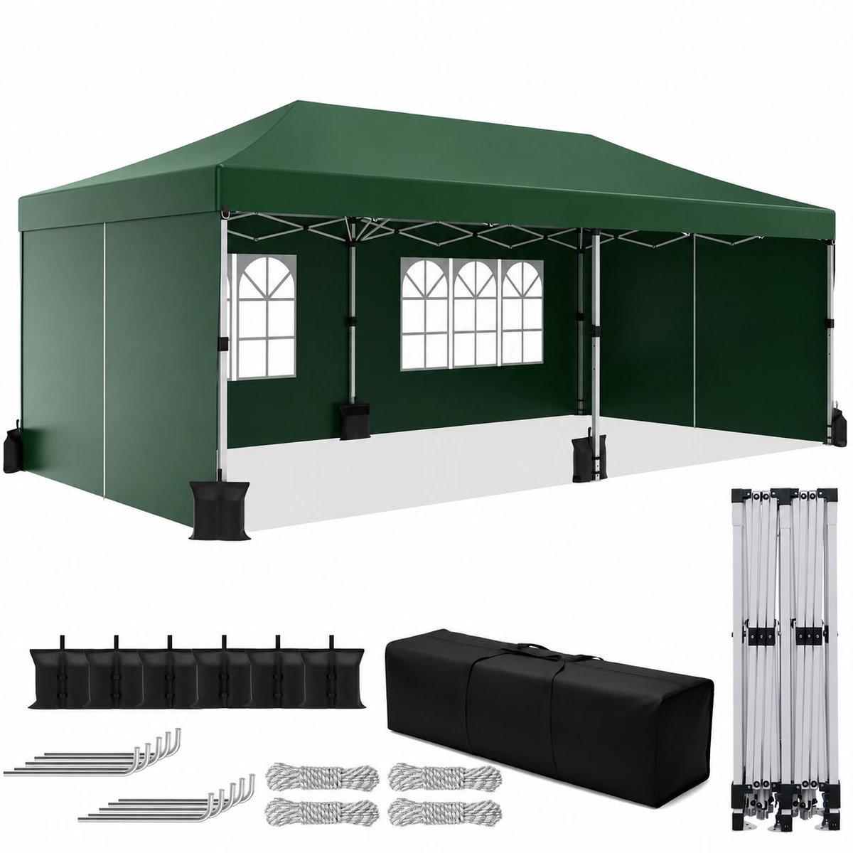 Atlasyx partytent - Paviljoen - Partytent 3x6 - Tuinpaviljoen - Tuin tent - 6 Zijpanelen - Waterdicht - Opvouwbaar - Groen
