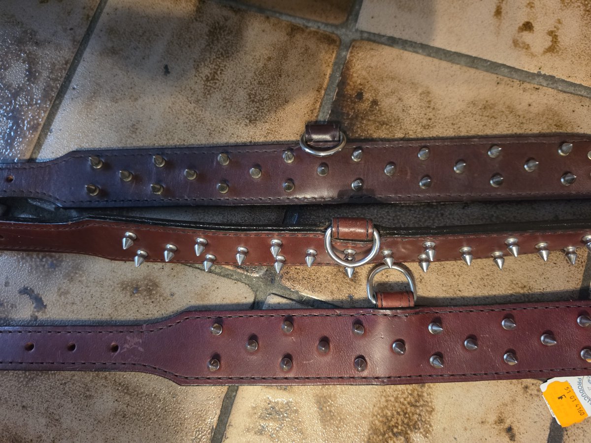 Hamilton Spike bulldog Halsband leer dubbel gestikt 60 mm,totale lengte 72 cm br 5 cm