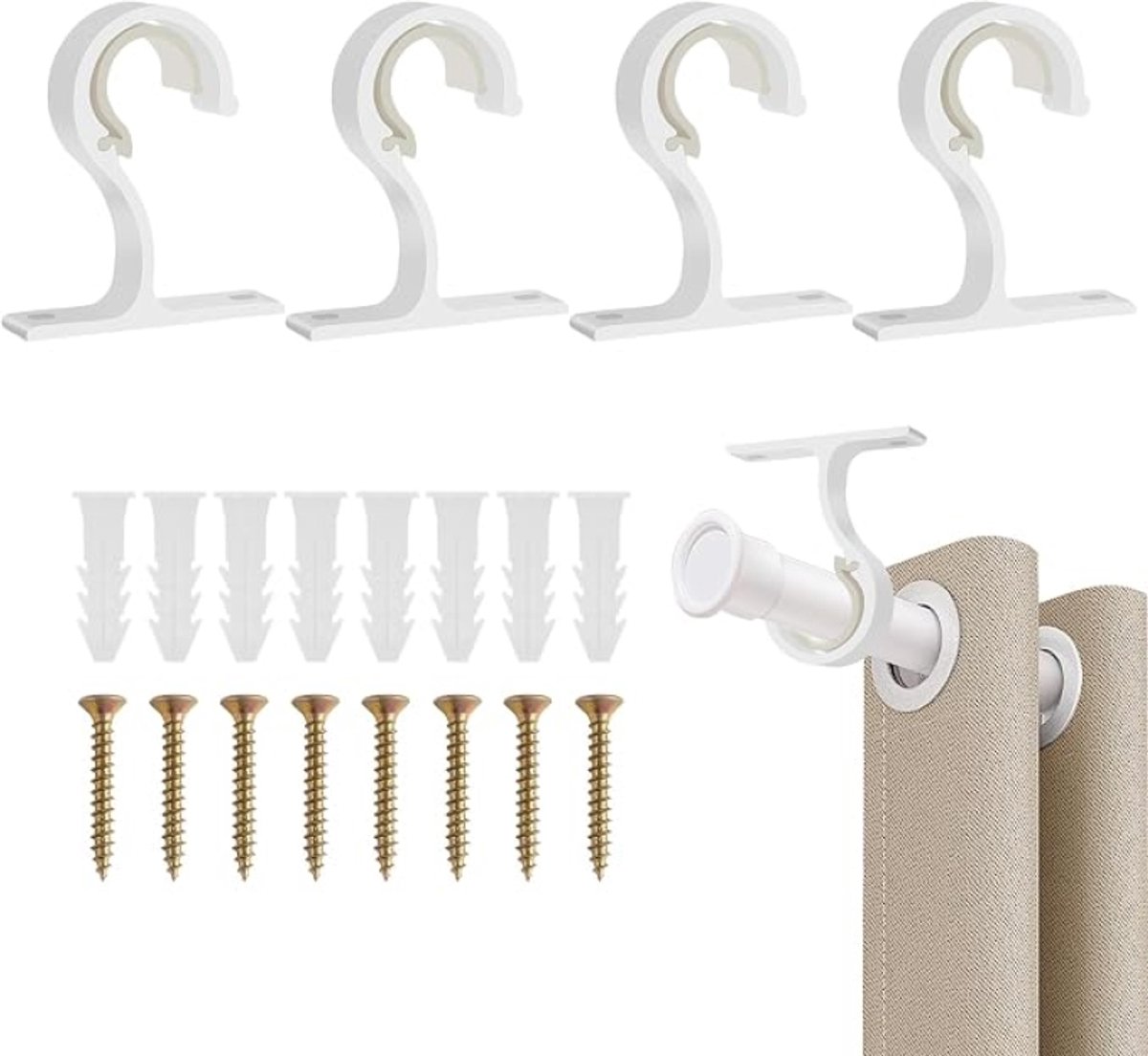 Arvion 4 Stuks Gordijnroedehouder Ø 25-28mm Aluminium Wandbeugel met Schroeven voor Plafond- en Wandmontage