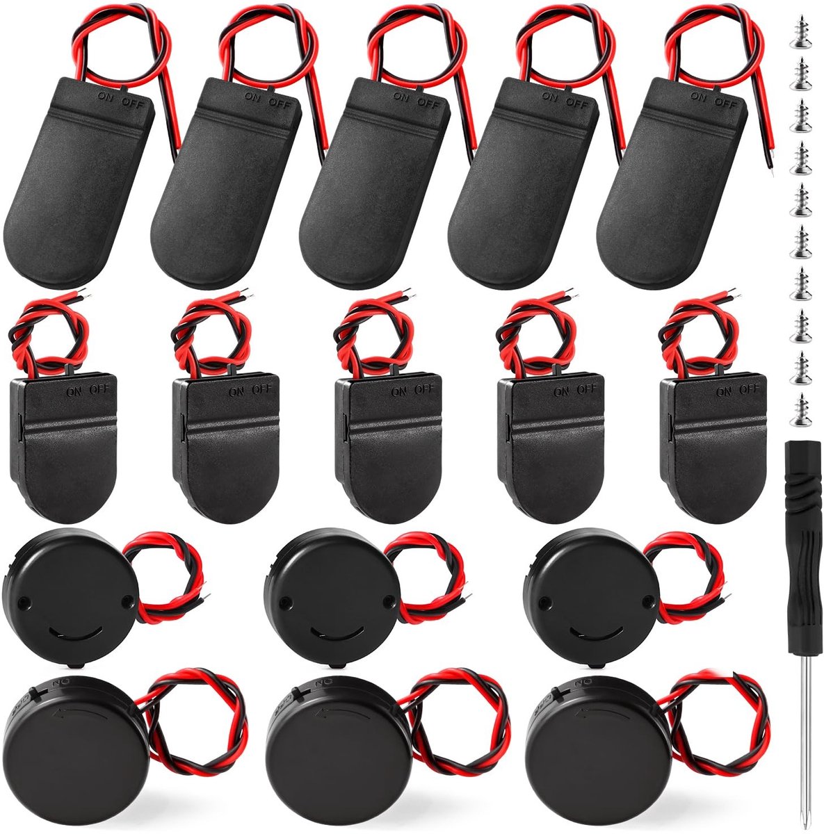 Solidchoice - 16 Stuks CR2032 Batterij Houder met Schakelaar en Gereedschapset