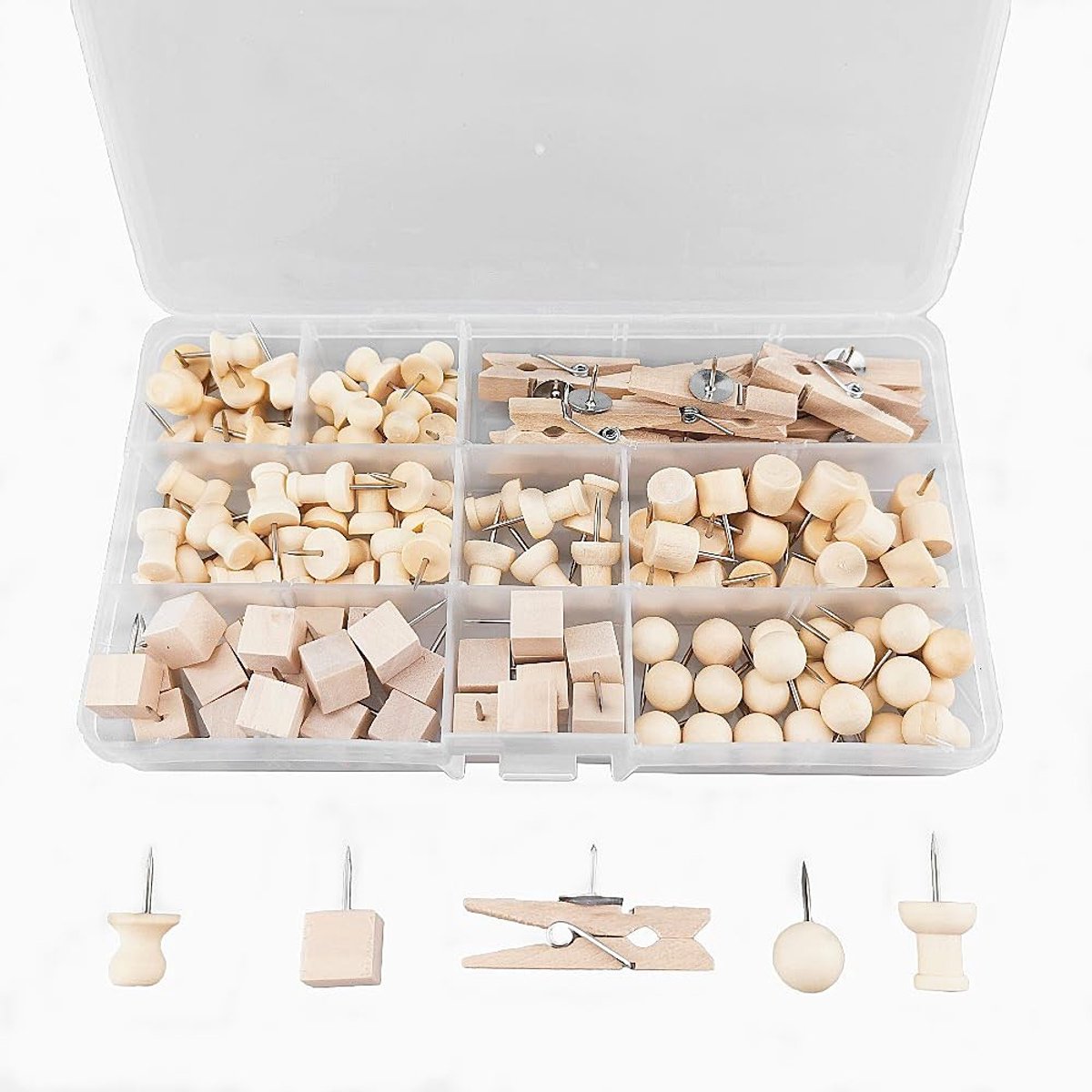 Solidchoice - Set van 135 Houten Punaises in Diverse Stijlen