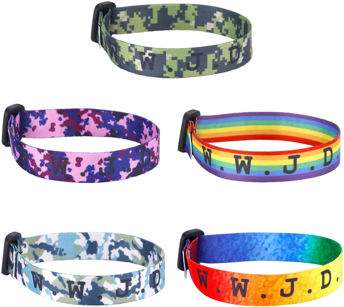 Solidchoice - Set van 5 WWJD Armbanden in Kleurverloop