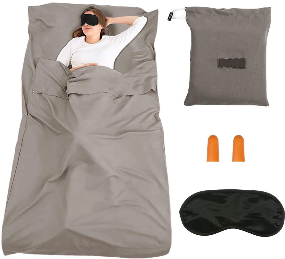 Solidchoice - Ultralichte Reis Slaapzak met Oogmasker en Oordoppen - Voor Zomer en Backpacking