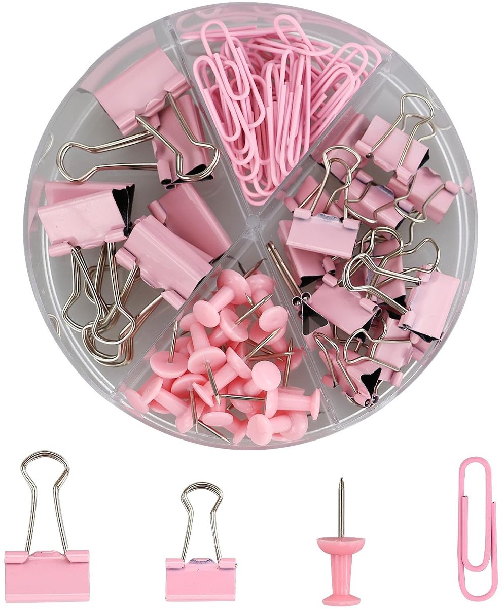 Solidchoice - Set van 72 Roze Binderclips en Paperclips voor Kantoor