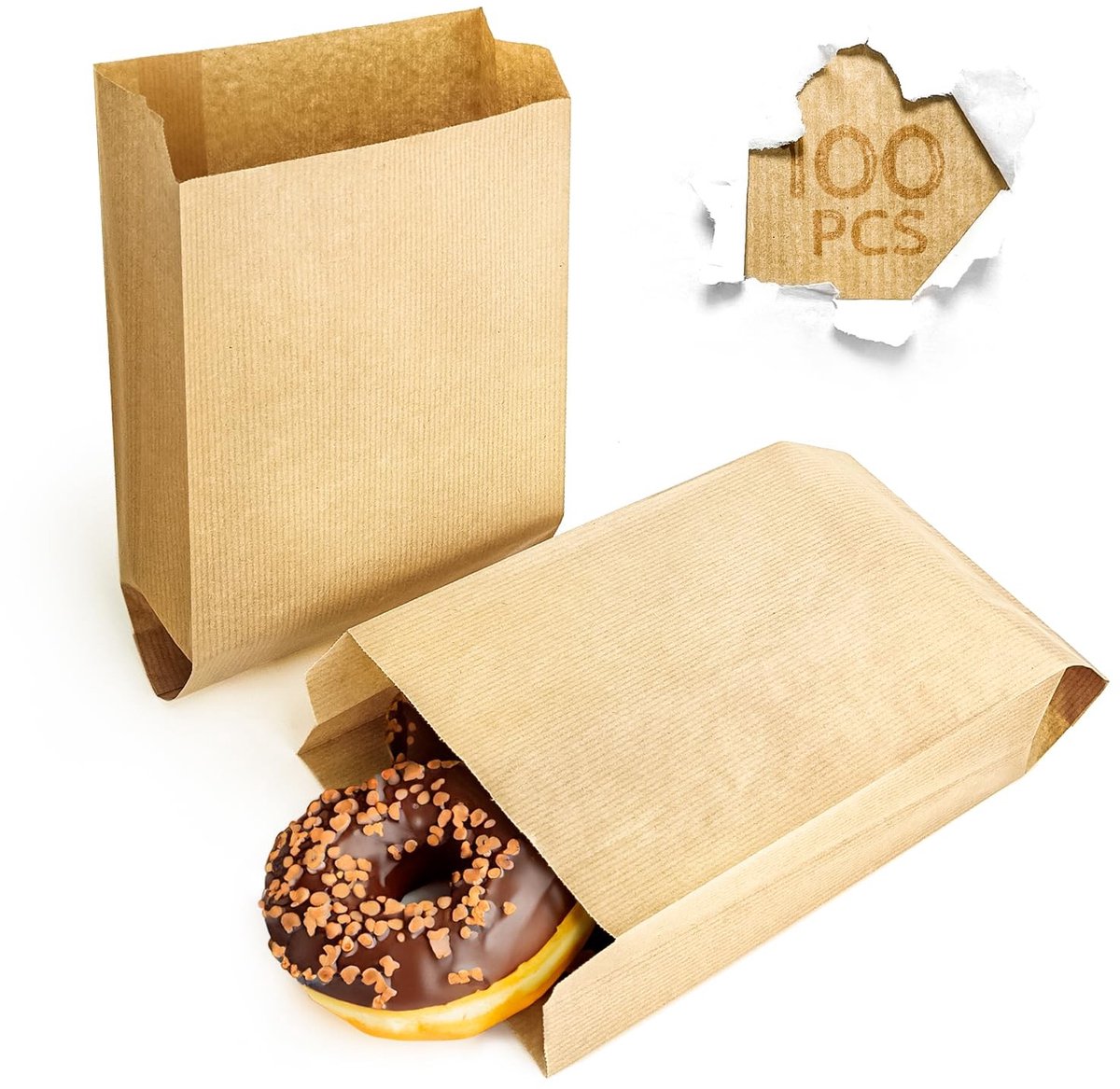 Solidchoice - 100 Kraftpapieren Zakjes, 14 x 23 x 7 cm, Bruin, Duurzaam