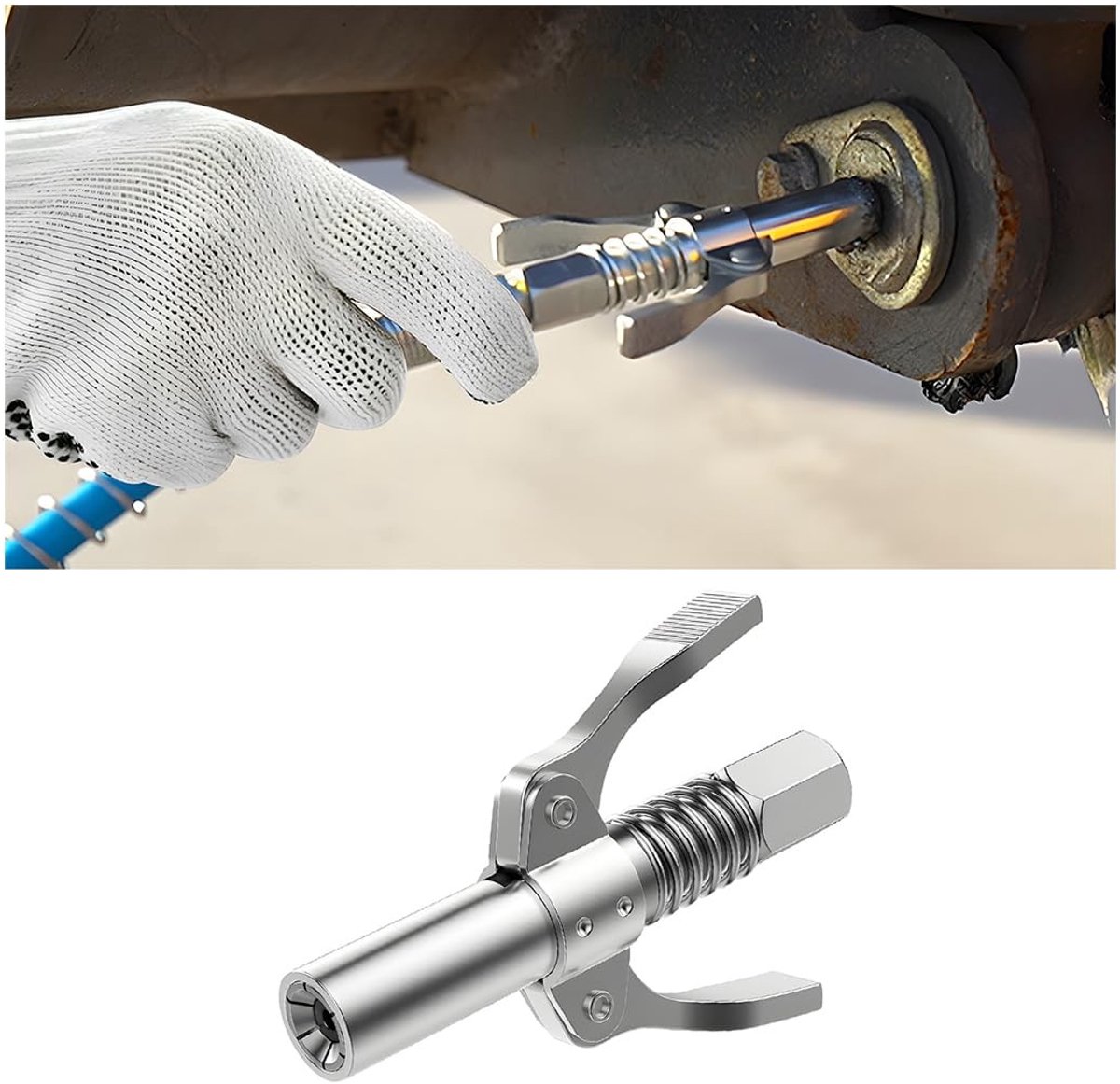 Solidchoice - Vetspuit mondstuk - Hogedruksysteem - Dubbele handgreep - Zilver - Smeernippels - Geschikt voor universeel gebruik - 90x15mm