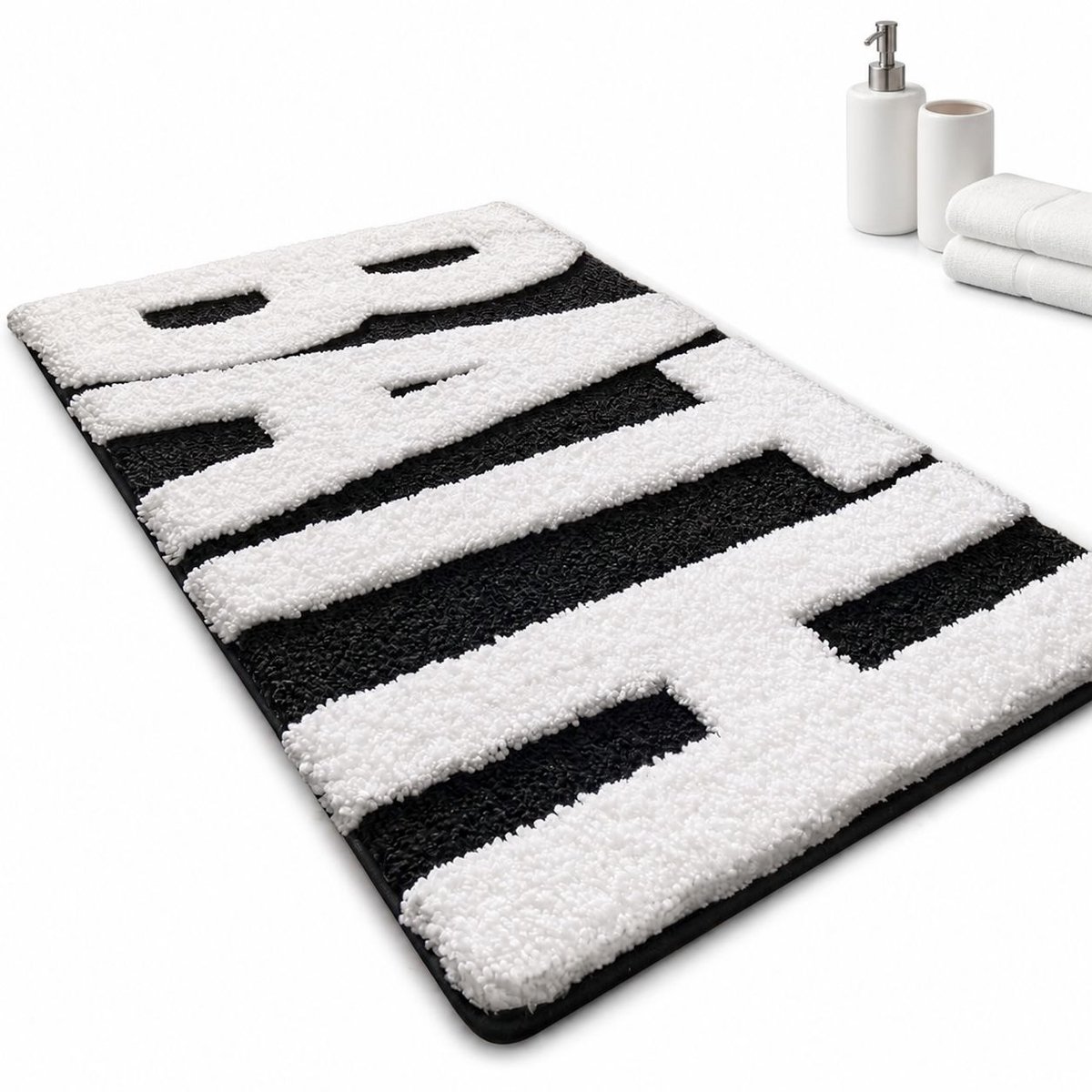 VHV - Badmat 40 x 60 cm - Zachte absorberende microvezelmat met TPR antisliplaag, machinewasbaar - zwart-wit