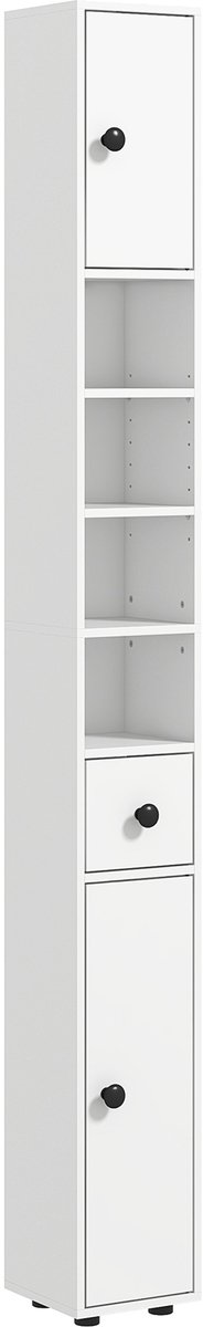 Badkamerkast met 2 deuren, 1 lade, 2 opbergvakken en 4 verstelbare legplanken – afmetingen 20 x 20 x 180 cm – wit