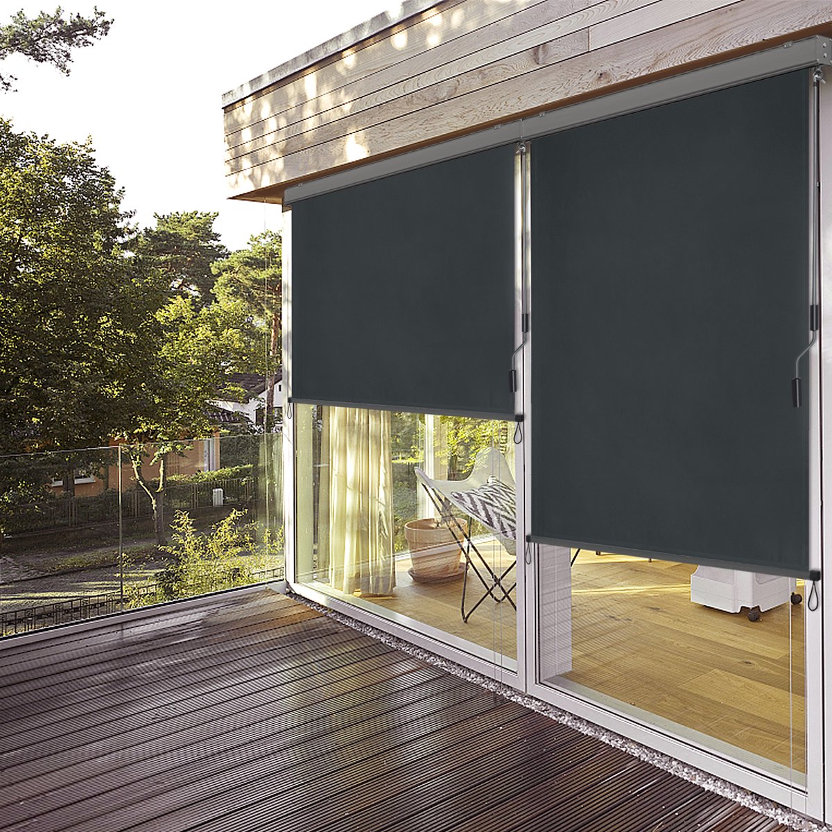 Froadp Rolgordijn Zonwerend – Breedtes 160 cm – Hoogte 250 cm – Verticaal Rolgordijn met Cassette – Handbediend – Voor Buiten, Balkon, Terra