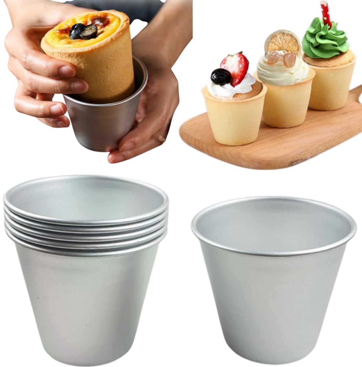 6-delige set - Soesjesvorm - Hittebestendig aluminium - Puddingvormpjes - Muffinvorm - 8*4,8*7,2 cm - Geschikt voor het bakken van diverse desserts thuis - Zilver
