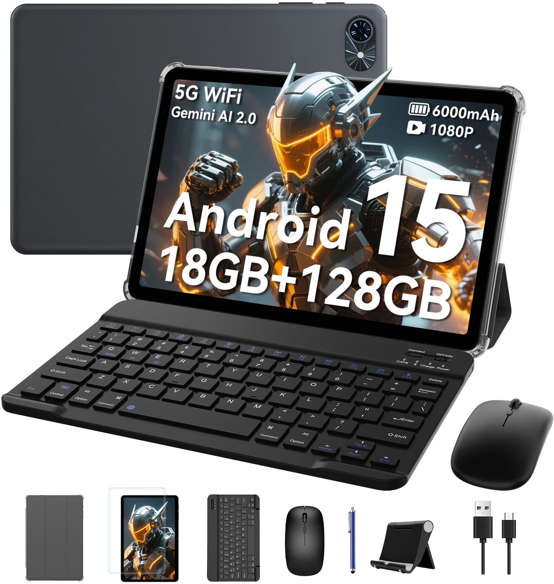 ExcitPower T80 - Tablet - 18GB RAM - 128GB ROM - 6000mAh - Android 16 - Bluetooth 5.0 - Grijs