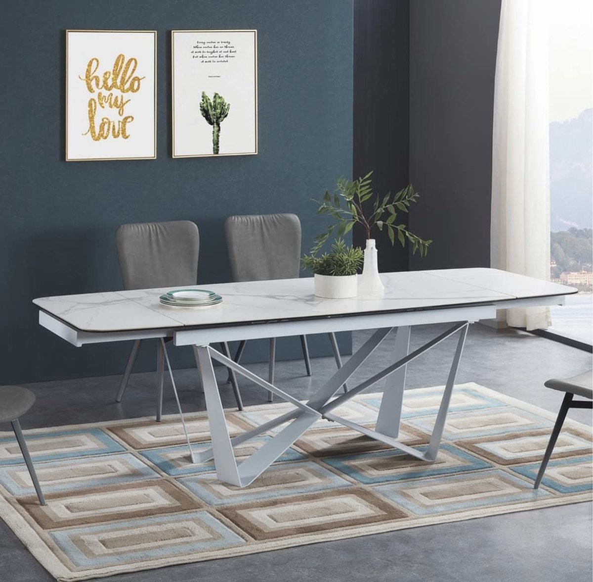 Solidchoice - Uittrekbare Tafel met Wit Marmeren Blad