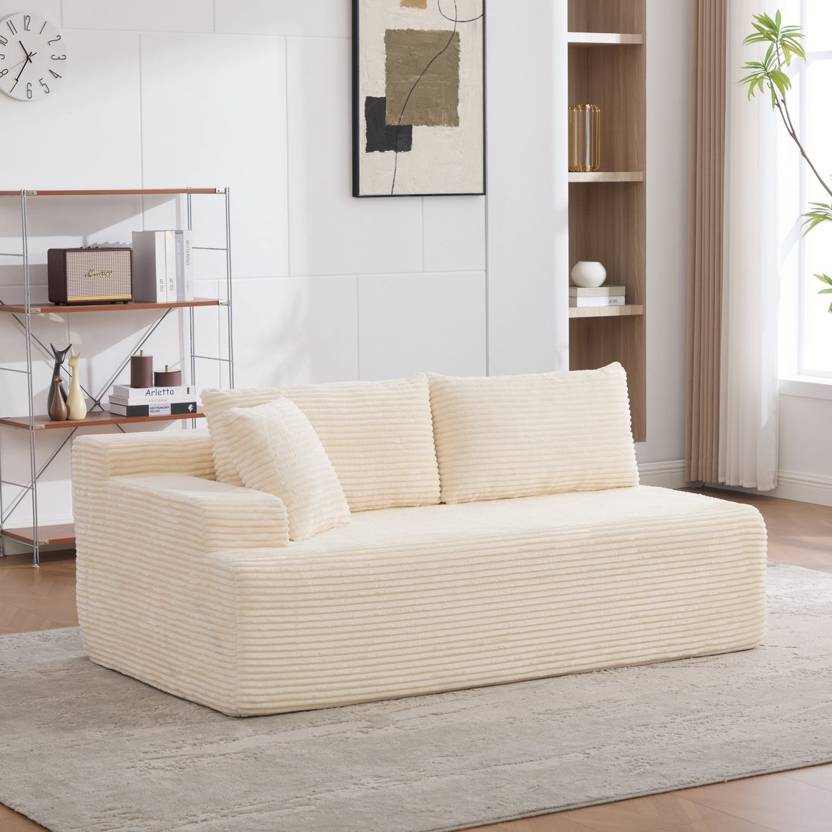 Modulaire Bank - 2-Zits Chenille Cloud Sofa Met Chaise Longue - Zachte Lounge Bank Met 30D Schuimvulling - Geen Montage Nodig - Comfortabele Bank Voor Woonkamer En Slaapkamer - Ivoor