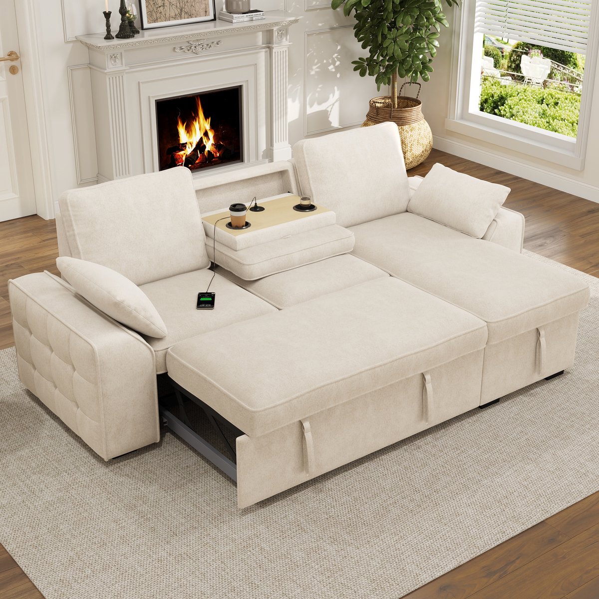 Comfortabel Multifunctioneel hoekbank voor Uw Woonkamer - 237x141x86 cm, Beige