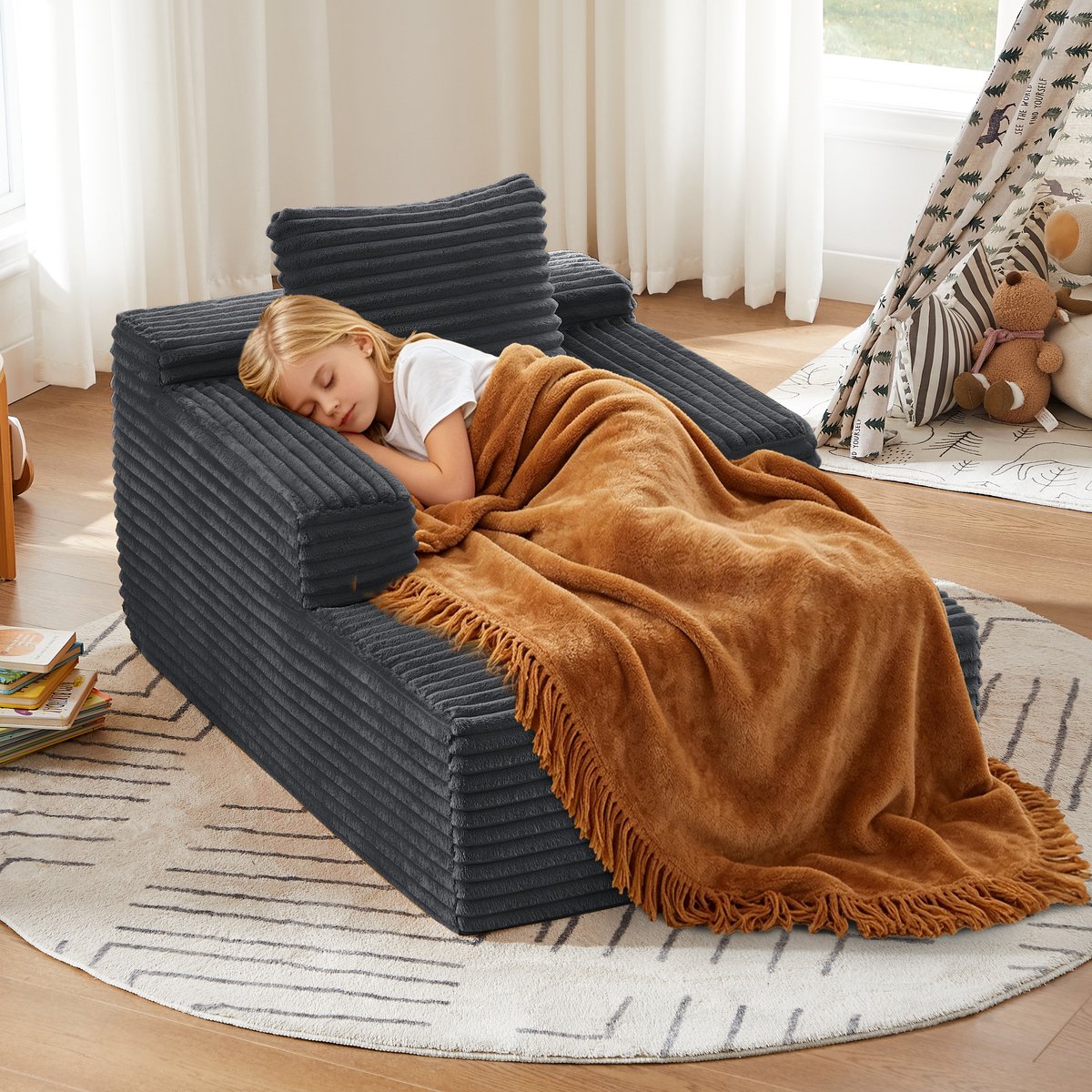 Knochenloses Sofa Stoellongue - Geribd Fluweel Comfortabel slaapbank / Relaxfauteuil - 27x27x94 cm, Donkergrijs