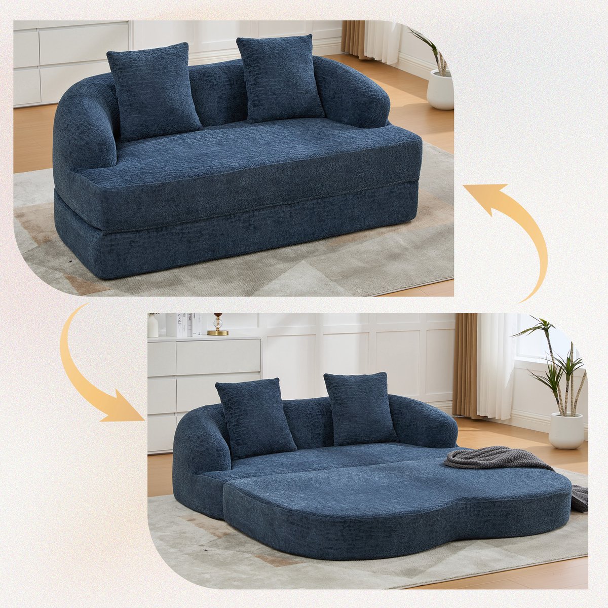 Beleving van Luxe Comfort: Stoffen Bank met Gestoffeerde Kussens en Retro-Chic Stijl - 157x84x65 cm, Marineblauw