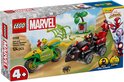 LEGO MARVEL Spidey en zijn geweldige vriendjes Spin en Electro dinosaurusvoertuigen achtervolging (124 stukjes). Groene en zwarte voertuigen met minifiguren.