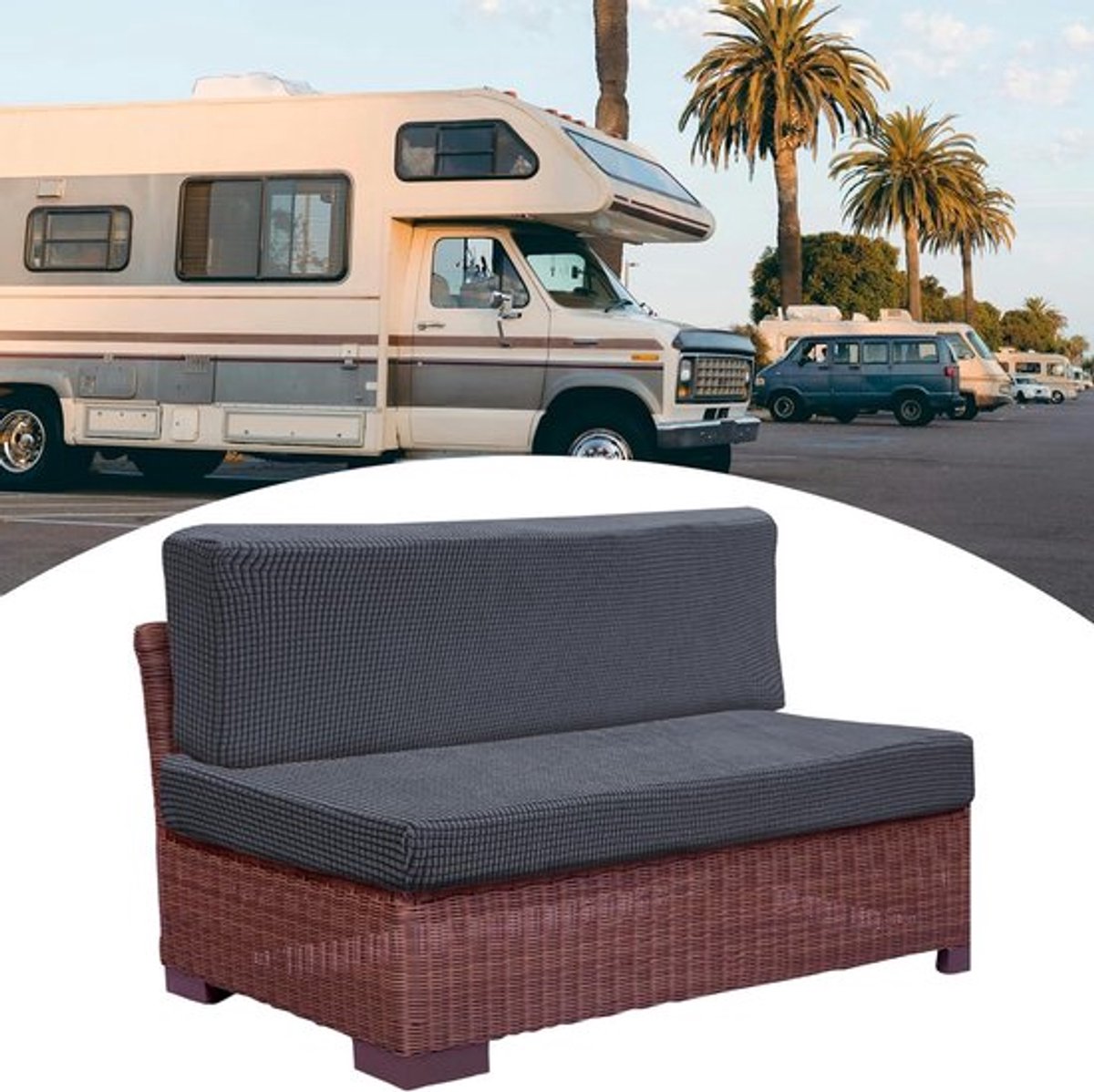 Kussenhoes voor Motorhome en Camper, Antislip Tafelbedekking, Donkergrijs Polyester, Set van 1 voor Sofa en Stoelen