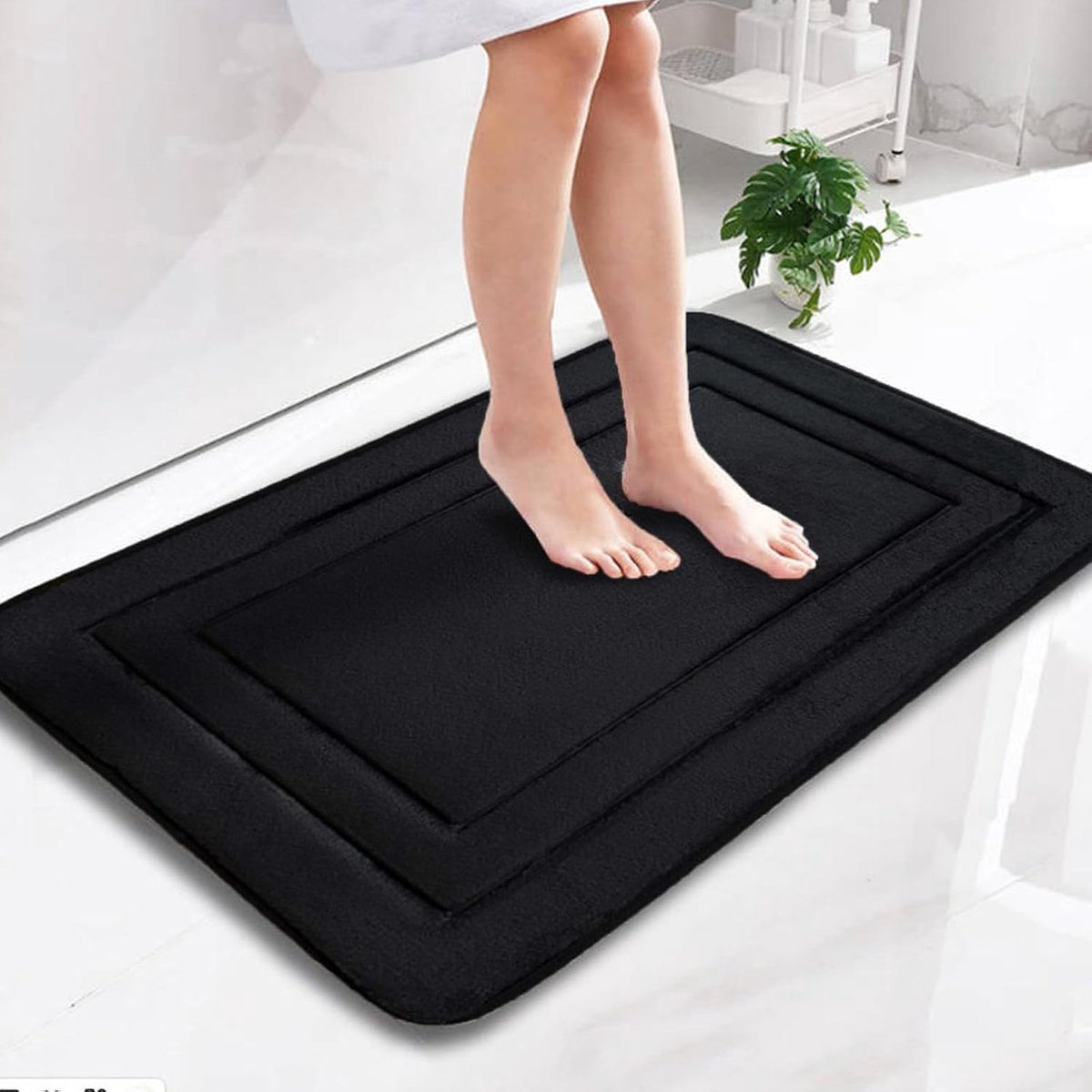 Badmat - antislip - 50 x 80 cm - zacht badkamertapijt - waterabsorberend - badmat - machines met rubberen achterkant - badmat voor douche - bad - toilet - zwart