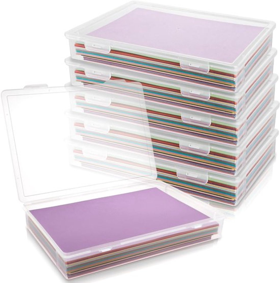 Set van 6 A4 archiefdozen met deksel - Transparante plastic opbergdozen voor documenten, scrapbooking en knutselen - 31 x 21,5 x 5 cm