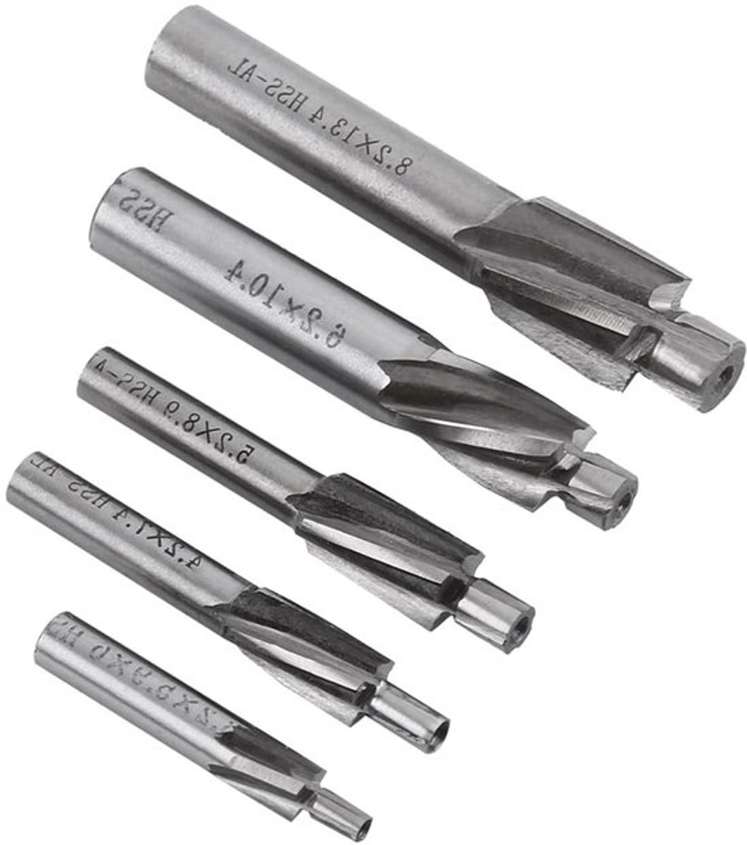 Set van 5 HSS Countersink Freesboren voor M3-M8, 4 Snijkanten, Ideaal voor Precisiewerk en Bevestigingsmaterialen