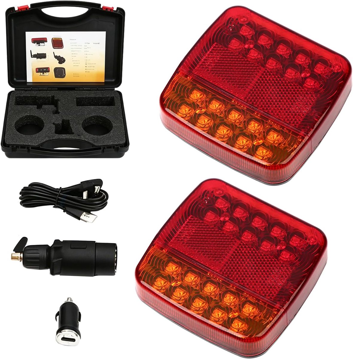 Aanhangerachterlichten draadloos, magnetische verlichtingsset met 7-polige stekker, achterlicht-aanhangerset met - ShopVlot