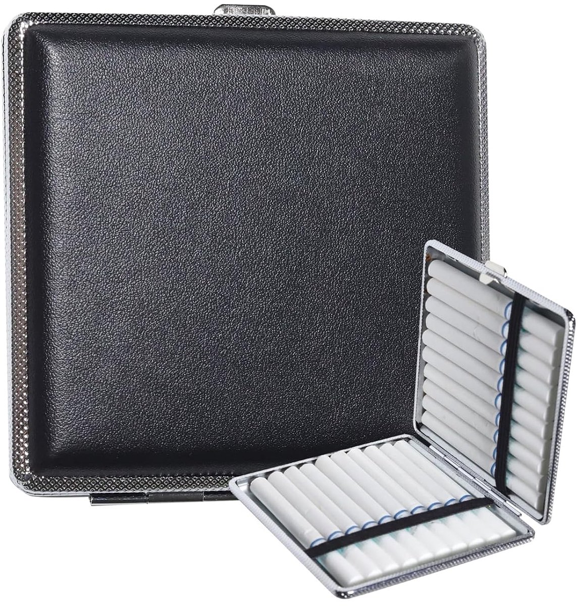 1 x Metal Cigarette Case for 20 Cigarettes, Elegant Cigarette Case, Trousers Pockets and Shirt Pockets (Black) - ShopVlot